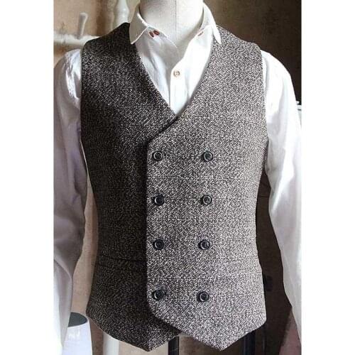 High Quality Mans Vest Double Breasted English Style Vintage Waistcoat Men Formal Dress Wedding Suit Vest