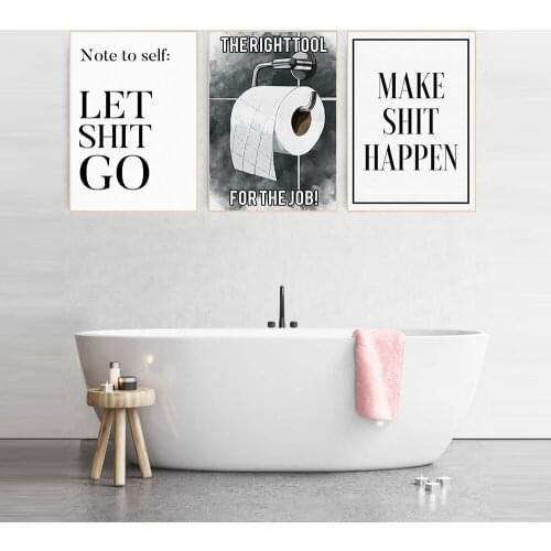 Funny Toilet Poster Bathroom Wall Art Prints Note To Self Minimalism White Typography WC Sign Decor Canvas Painting Quote Black