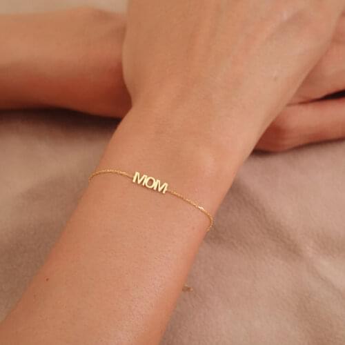 MumuXing Personalized Bracelet For Women Custom Name Stainless Steel Man Kids Bracelet Golden Nameplate Fashion Jewelry Mom Gift