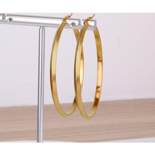 Stainless Steel Big Hoop Earring for Women Gold Color 50mm Twill Circle Round Ladies Hoops New Ear Jewelry 2021 E0192