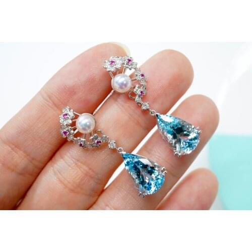 SX Solid 18k Gold Nature Blue Aquamarine Gemstones 5.48ct Drop Dangle Earrings for Women Fine Jewelry Birthday Presents