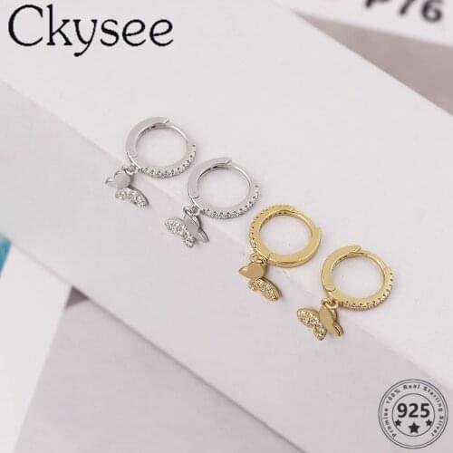 Ckysee 925 Sterling Silver Earrings Zircon Butterfly Pendant Drop Earrings For Women Fashion Earrings Daily All-Match Fine Jewel