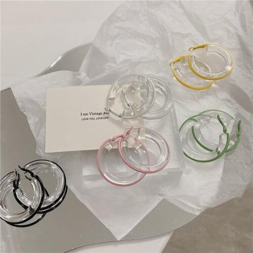 AOMU Vintage Green Pink Transparent Acrylic Resin C-Shaped Earring Exaggerated Irregular Geometric Drop Earrings for Women