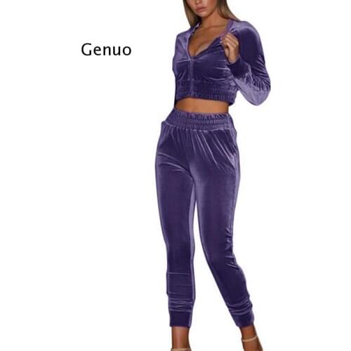 Velvet Tracksuit Juicy 2 Piece Set Women Zipper Hoodies Sweatshirt Pants 2 Set Fashion Cropped Top Pullover And Trousers Suits