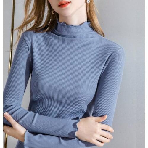 Women Autumn Pullover Vintage Temperament Inner Wear Half High Collar Slim Fungus Knitwear Sweater Ladies Long Sleeve TT0088
