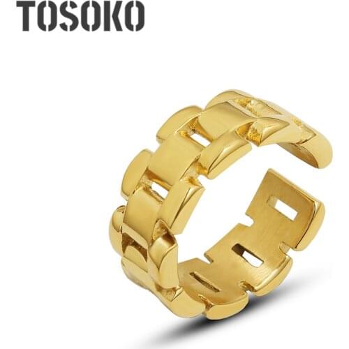 TOSOKO Stainless Steel Jewelry Hollow Connection Ring Fashion Watch Band Punk Ring For Women BSA215