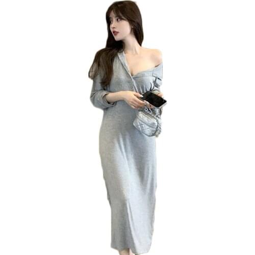 WSYORE Casual Wild Hoodies Dress Women Spring and Autumn Sexy Loose Hooded Long-sleeve T-shirt Maxi Dress Female NS2725