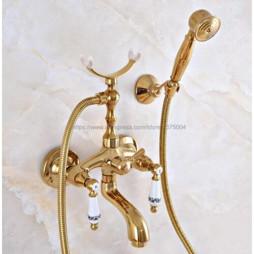 Gold Color Brass Bathroom Bathtub Mixer Faucet Telephone Style With Brass Handshower Bath & Shower Faucets Nna963