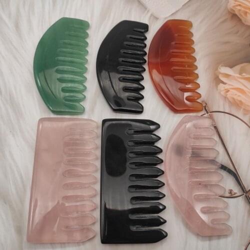 1pcs Natural Hand Polished Crystal Healing Combs Various Black Obsidian Rose Quartz Amethyst Massage Combs