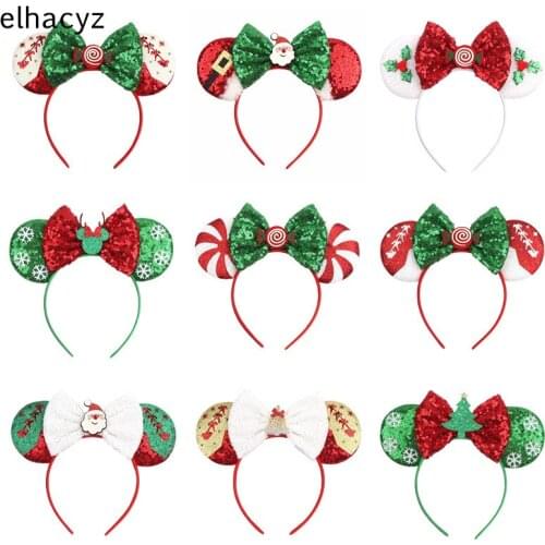 10pcs/lot Popular Christmas Santa Claus Mouse Ears Headband Women Candy Hairband Girls Festival Hair Bow Party Hair Accessories