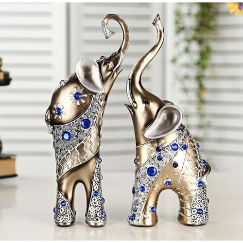 2PCS European Luxury Diamond Resin Elephant Crafts Animal Ornaments Creative Home Furnishing Decoration Auspicious Wedding Gift