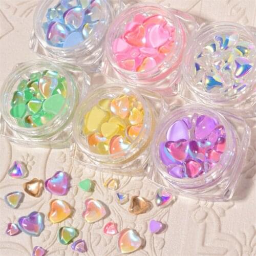 20pcs/Box Nail Stone Heart Shape Crystal Colorful Jelly Rhinestones 3D Nail Art Decor Gems Stones Manicure DIY Nail Beads