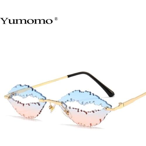 2020 Fashion Unique Design Rimless Lips Sunglasses Women Retro Lens Eyewear Men Oval Hollow Sun Glasses UV400
