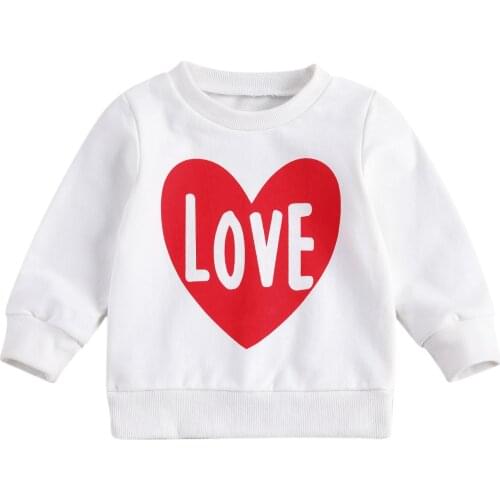 2021 New Toddler Kids Girls Long Sleeve Valentine Sweatshirts Love Heart Pattern Printed Round Neck Block Pullover Outfits 6M-6Y