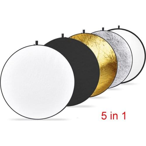 24" 60 cm Round Photography Reflector 5 in 1 Collapsible Multi-Disc Light Reflector Translucent Silver Gold White and Black