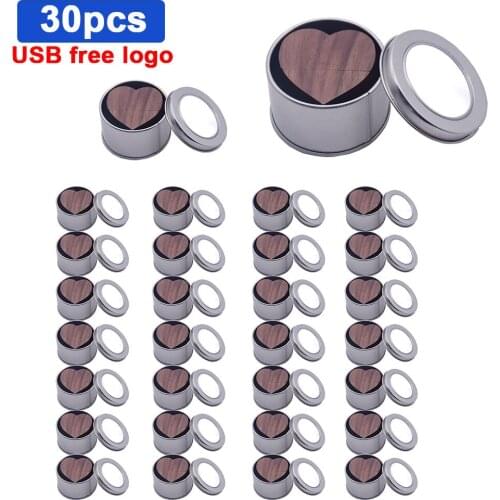 30pcs/lotWooden Heart USB Flash Drive Pendrive 64GB 32GB 16GB 8GB 4GB U Disk USB 2.0 Memory Stick wedding gifts free custom logo