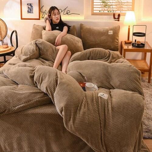 4 Piece Velvet Extra Thick Bedding Set Quilt Cover Sheet Pillowcase Home Textile Comfortable Healthy Fabric AB Side Bed Cover