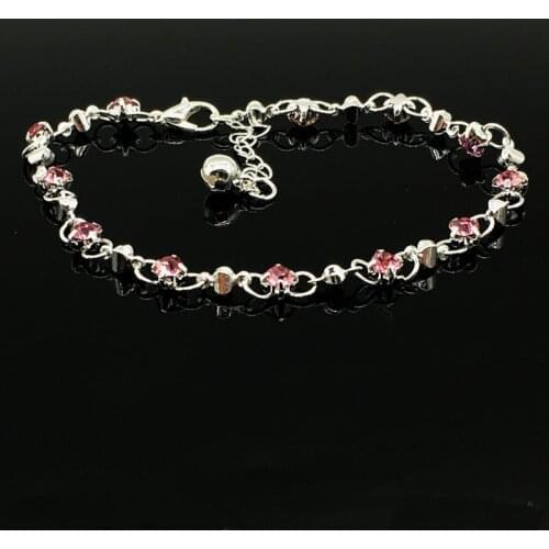 Free Shipping 10pcs 5mm Pink Rhinestone Silver Plated Anklet, Ankle Chain,Fashion Ankle