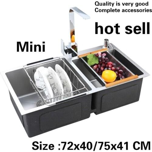 Free shipping Household common kitchen manual sink double groove food grade 304 stainless steel hot sell 72x40/75x41 CM