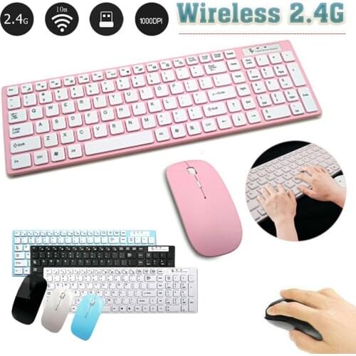 Pohiks 1pc 2.4GHz Wireless Gaming Working Keyboard & Mouse Combo Portable Ultra-thin Keypad Mice Set For PC Laptop Computer