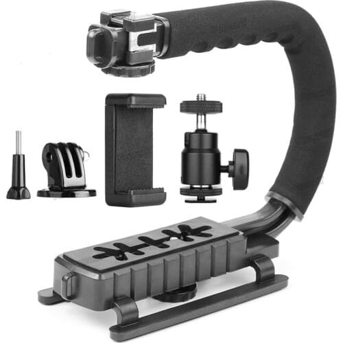 C Type Monopod Handheld Camera Stabilizer Holder Grip Flash Bracket Mount Adapter Three Hot Shoe For Dslr Slr