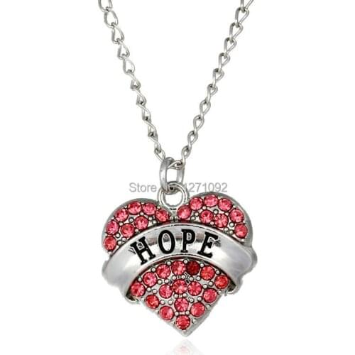 Fashion Hope Pink Crystal Love Heart Pendant Chain Necklace Charm Jewelry Women Family Friends Necklaces Birthday Xmas Gifts