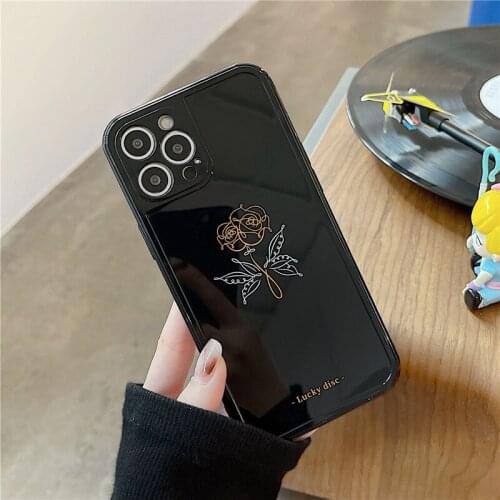 Retro sweet Rose Line flower art girls Japanese Phone Case For iPhone 11 12 Pro Max Xs Max XR Xs 7 8 Plus 7Plus case Cute Cover