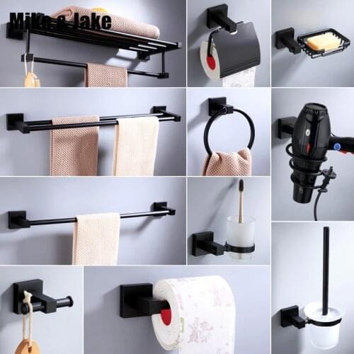 Black bathroom accessory black towel shelf paper holder towel ring holder matt black bathroom shelf aluminum bathroom accessory