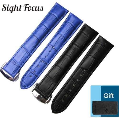 Black Brown Blue Watch Band for Omega Leather Band De Ville Seamaster Speedmaster Strap 19mm 20mm 21mm Deployment Clasp Bracelet