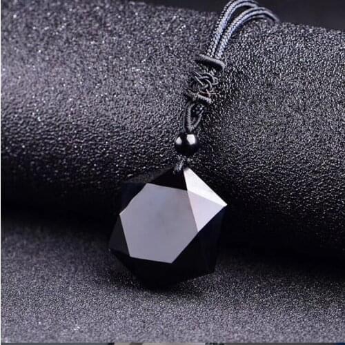 Black Obsidian Six Stars Lucky Amulet Love Natural Stone Pendant Necklace for Women Men Love Crystal Pendulum Jewelry 2021