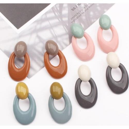 ES1042 New Fashion Simple Design Earrings For Women Colorful Heart Acrylic Long Stud Earrings Brincos Handmade Jewelry Accessory
