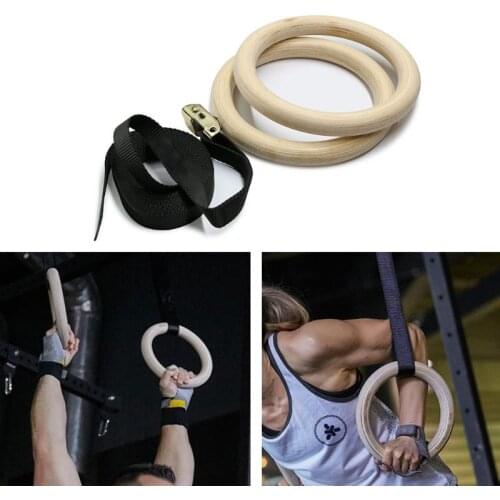 Gym Rings, Wood Gymnastic Rings with 15ft Adjustable Straps, Heavy Duty Gym Equipment for Cross-Training Workout, Stren