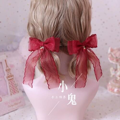 Hand Made Headdress Bow Japanese-style SOFT Girl Headband Heart Strawberry Barrettes Lolita Double Ponytail Hair Band Lolita