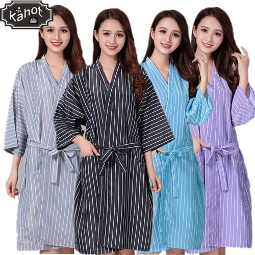 Professional Salon Stylist Cosmetology Hairdressing Robes Beauty SPA Customer Service,Fashion Stripe Home Dress,Nightgown