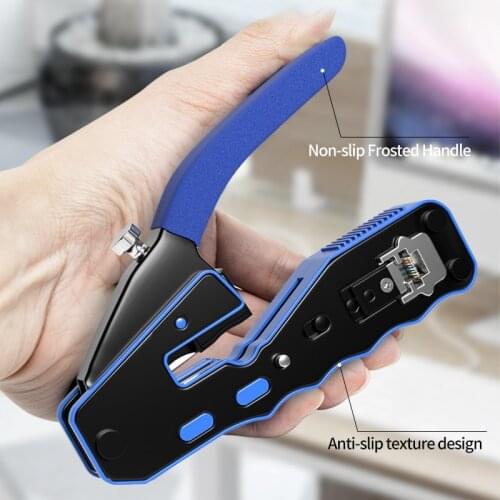 CNCOB RJ45 Pass Through Crimper Tool, Ethernet Network Crimping Tool Wire Stripper Cutter for Cat6a Cat5