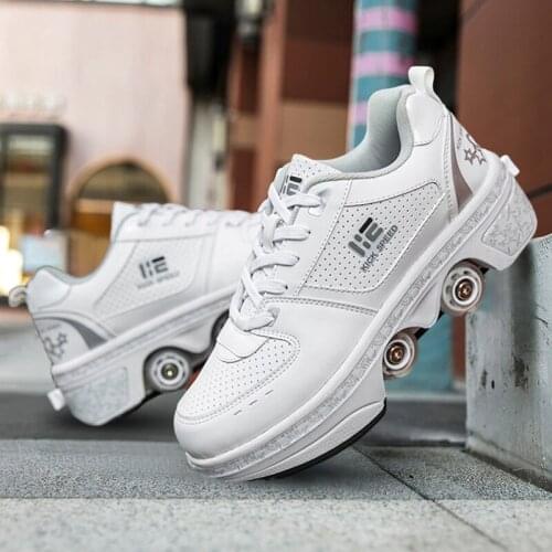 Portable Deformation Roller Skate Shoes Parkour Roller Shoes Sneakers With Four Wheels Running Shoes For Unisex Children Shoes