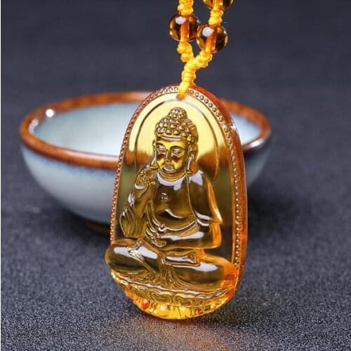 High Quality Natural OccidentalTopaz Carved Buddha Lucky Amulet Pendant Necklace For Women Men pendants JadeJewelry with rope