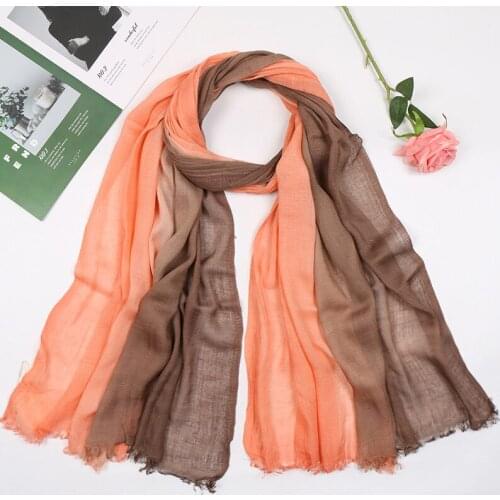 Hot Linen Scarf Hijab Women Gradient Shawl Muslim Ombre Turban Double Color Fringe Scarves Pashmina Fashion Headscarf Mufflers