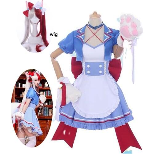 My Hero Academia Coffee Shop Little Hero Todoroki Shoto Cafe Maid Female Cosplay Costume Cat Woman Dress for Hallowee and wig