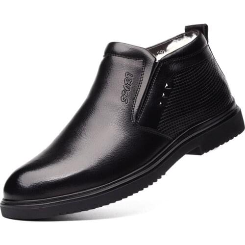 Men Ankle Boots Genuine Leather Winter Boots Shoes Men Natural Cow Leather Shoes Men Snow Boots Handmade Retro Warm