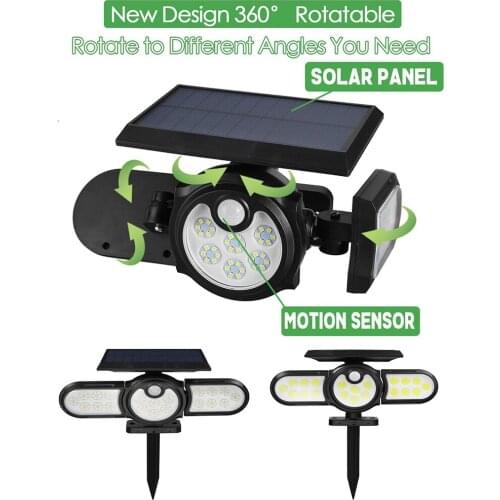 120/140LED Solar Powered Wall Light 3 Heads Rotating Motion Sensor Lamp for Outdoor Courtyard Garden Road Roof Waterproof Light