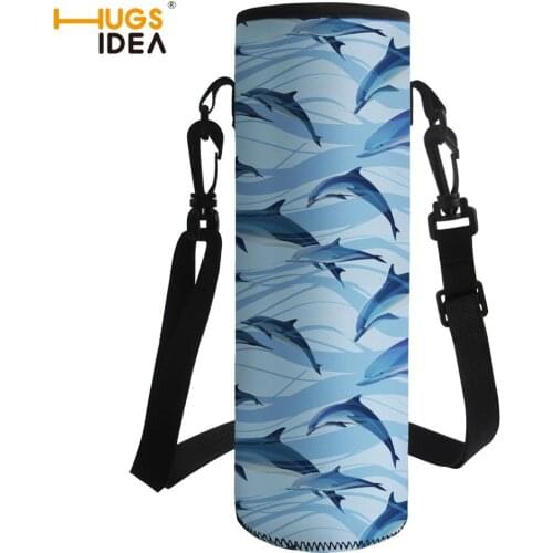 Neoprene 1000ML Bottle Carrier Insulated Bag Water Bottle Cover Bag Dolphin Printed Bottle Carrier Pouch Holder Shoulder Strap