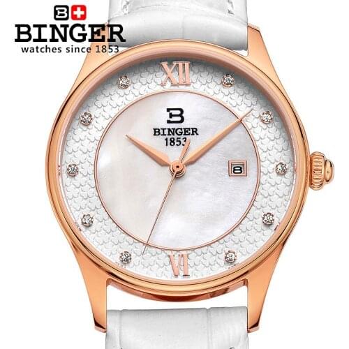 New Switzerland Binger Watches Women Luxury Brand Clock Leather Strap Quartz Diamond Ultra-thin Female Wristwatches B3027-1
