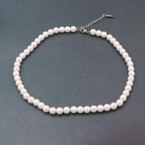 Vintage Simple 7MM Pearl Chain Choker Necklace For Women Wedding Necklace Fashion Jewelry Stainless Steel Necklace Wholesale