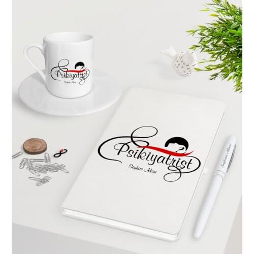 Personalized Psychiatrist White Notebook Pen Turkish coffee Cup Set-4 Reliable Quality Cost Effective Gift Coolest Special