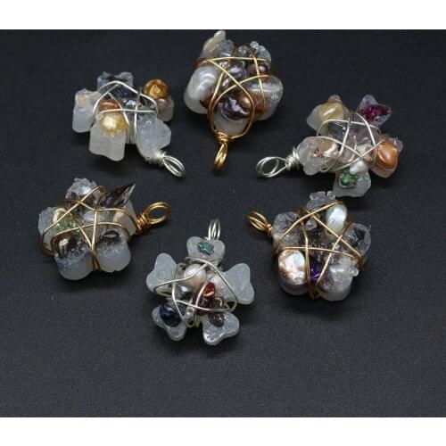 Natural stone pendant semi-precious winding gold line irregular Charm for jewelry making DIY necklace bracelet accessories