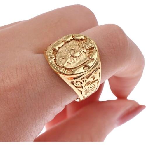 18K Gold Plated Double Head Eagle Seal Ring Mens Punk Band Cool Party Jewelry