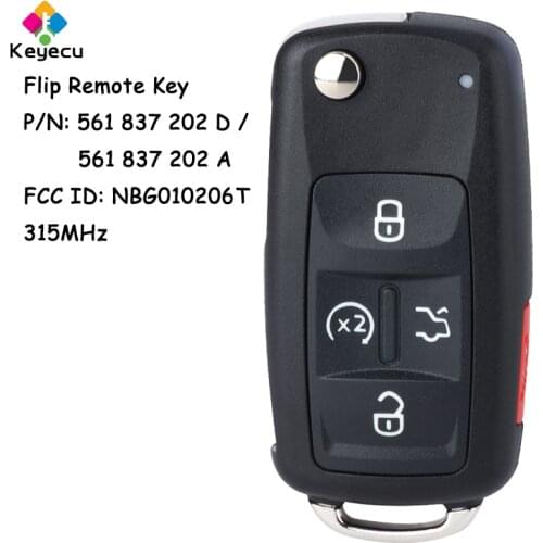 KEYECU Flip Remote Car Key With 4+1 5 Buttons for Volkswagen Bettle GTI Jetta Passat Tiguan Touareg CC EOS Golf Fob NBG010206T
