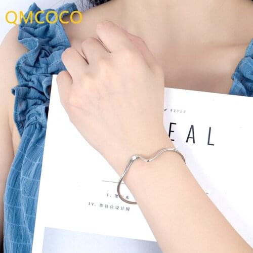 QMCOCO Minimalist 925 Silver Charm Woman Bracelet INS Trendy Creative Irregular Wave Pattern Jewelry Hand Ornament For Girl