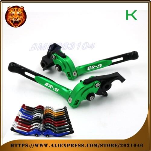 Adjustable Folding Extendable Brake Clutch Lever For Kawasaki ER-5 ER5 2004 2005 with logo Motorcycle Green Racing Red